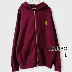 HARIBO 裏起毛ジップパーカー フード付き 刺繍入り エンジ L