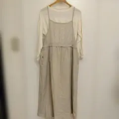キャミワンピース ベージュ ドット柄