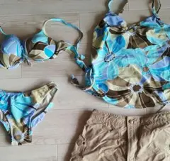 【4点セット】セパレート水着 Mサイズ レディース　花柄 水色