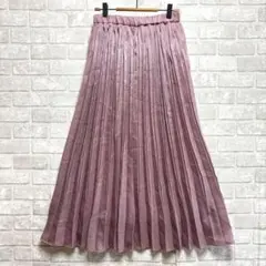 プリーツスカート ロング 美品 L ピンク ラメ ウエストゴム フェミニン