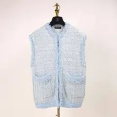 【極美品】ドゥロワー ツイード ニット ベスト ジレ 水色 ライトブルー 1