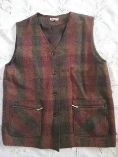 ウール混紡 チェック柄 ベスト Lサイズ