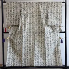 ■E6896■アンティーク■化繊■小千谷ちぢみ風　単衣　着物■丈156　裄66のサムネイル