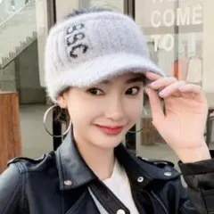 ニット帽　サンバイザー　キャップ　ニット　ゴルフ　スポーツ　グレー