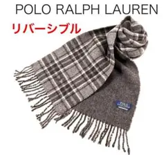 E6952-142ポロラルフローレン チェック　ラムウールマフラーリバーシブル