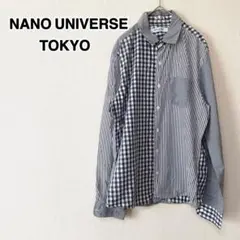 【ナノユニバース】長袖シャツ/青ブルー/ストライプ/チェック/総柄/カジュアル