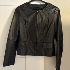 ノーカラー レザージャケット ブラック