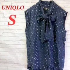 ユニクロ　ボウタイブラウス ノースリーブ ドット シャツ リボン ユニクロ