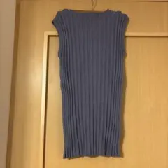 ブルー リブ編み ノースリーブトップス