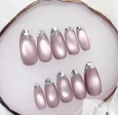 397♡ ネイルチップ ワンホン マグネット　ガラスフレンチ　お呼ばれネイル