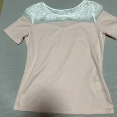 レース切り替え 半袖カットソー ピンク Mサイズのサムネイル