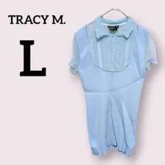 TRACY M.【L】リブニット＆シアー素材のレイヤード風トップス