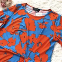 【新品・タグ付き】TALBOTS 花柄ワンピース 七分袖　ブルー×オレンジ Sのサムネイル