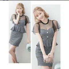 チェック柄シースルードレス