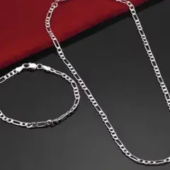 メンズ レディース シルバー チェーン ネックレス ブレスレット セット