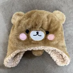 クマ耳付きベージュニット帽