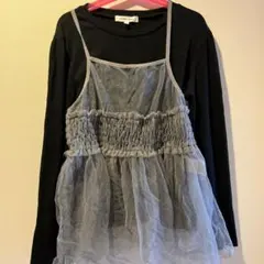 GLOBAL WORK 長袖 150ブラック&グレーキャミソールセット