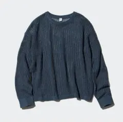 メッシュクルーネックセーター M ダークブルー