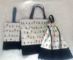 ロボット柄トートバッグ 上履き入れ お着替え袋