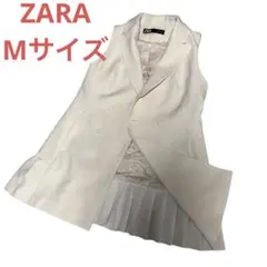 ZARA アイボリーダブルブレストノースリーブプリーツベスト　ペプラムジャケット