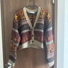 ♡美品ZARA 幾何学模様 クロップドカーディガン XS-S