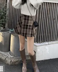 GRL ツイード　チェック　ミニスカート　ブラウン