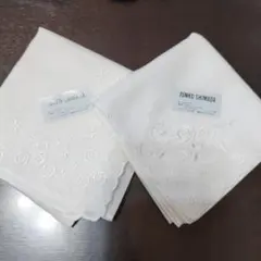 ジュンコシマダ　ハンカチ　白　刺繍　バラ　結婚式　新婦　冠婚葬祭　箱つき　2枚