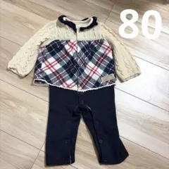 conoco チェック柄ロンパース 80 ビスチェ風　ニット　バースデー