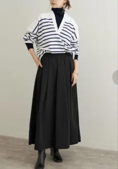 【美品】SLOBE IENA☆ナイロンタフタロングタックスカート ブラック