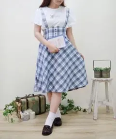 フィント サスペンダー付きチェックフレアースカートのサムネイル