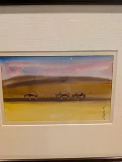大歳克衛、【馬のいる景】、希少な大判額装用画集より、美品、日本人画家 大歳克衛、【馬のいる景】、希少な大判額装用画集より、美品、日本人