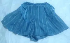アクシーズファム　サイドリボン　ストライプ キュロットパンツ 青　水色　白