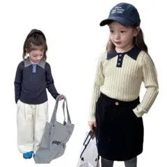 ニット トップス 襟 ボタン リブニット 長袖 ポロシャツ ポロ襟 カットソー