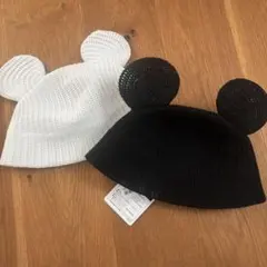 ミッキー耳デザイン帽子セット（白・黒） ハット