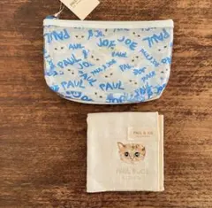 新品×2 ポールアンドジョー ポーチ＆ミニハンカチタオル 猫