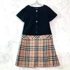 極美品 バーバリーロンドン 子供140 ワンピース 通年 黒系 B1230