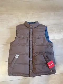 ブラウン ダウンベスト 120cm テディベア刺繍 リバーシブル