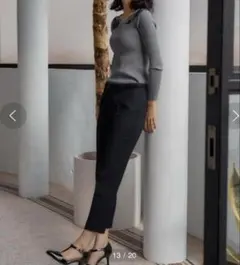 【グリーンレーベルリラクシング】テーパードスラックスパンツ【38】ネイビー