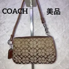 美品【COACH】コーチ　小物ケース　ポーチ　シグネチャー　キャンバス／レザー