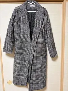 グレー系チェック ロングコート