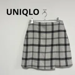 ユニクロ　ウールブレンド　ミニスカート　グレー　チェック　台形