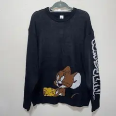 新品　トムとジェリー　メンズ　ニット　セーター　長袖　黒　M