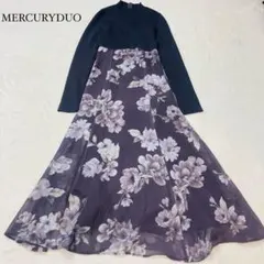 MERCURYDUO ロング ハイネック ニット リブ 切替 花柄 S