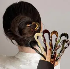 U字コーム かんざし 6色セット おしゃれヘアピン ヘアアクセサリー エレガント