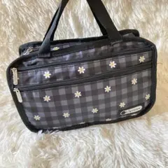 lesportsac黒系チェックと花　トートバッグ