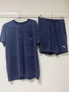⭐️本日中にお値下げ⭐️PUMA ネイビー タオル生地 セットアップ　Mサイズのサムネイル