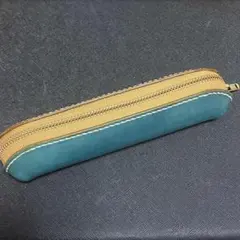 本革　ペンケース　ブルー　筆箱　文房具