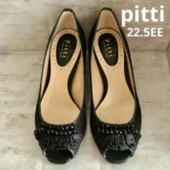 土日限定　pitti ブラック オープントゥパンプス　22.5EE 日本製　黒のサムネイル