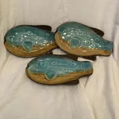 お魚型プレート３枚セット　民藝　陶器　焼きもの　有田焼？