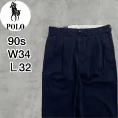 【即発送】90s ポロラルフローレン チノパン 2タック ネイビー W34ワイド